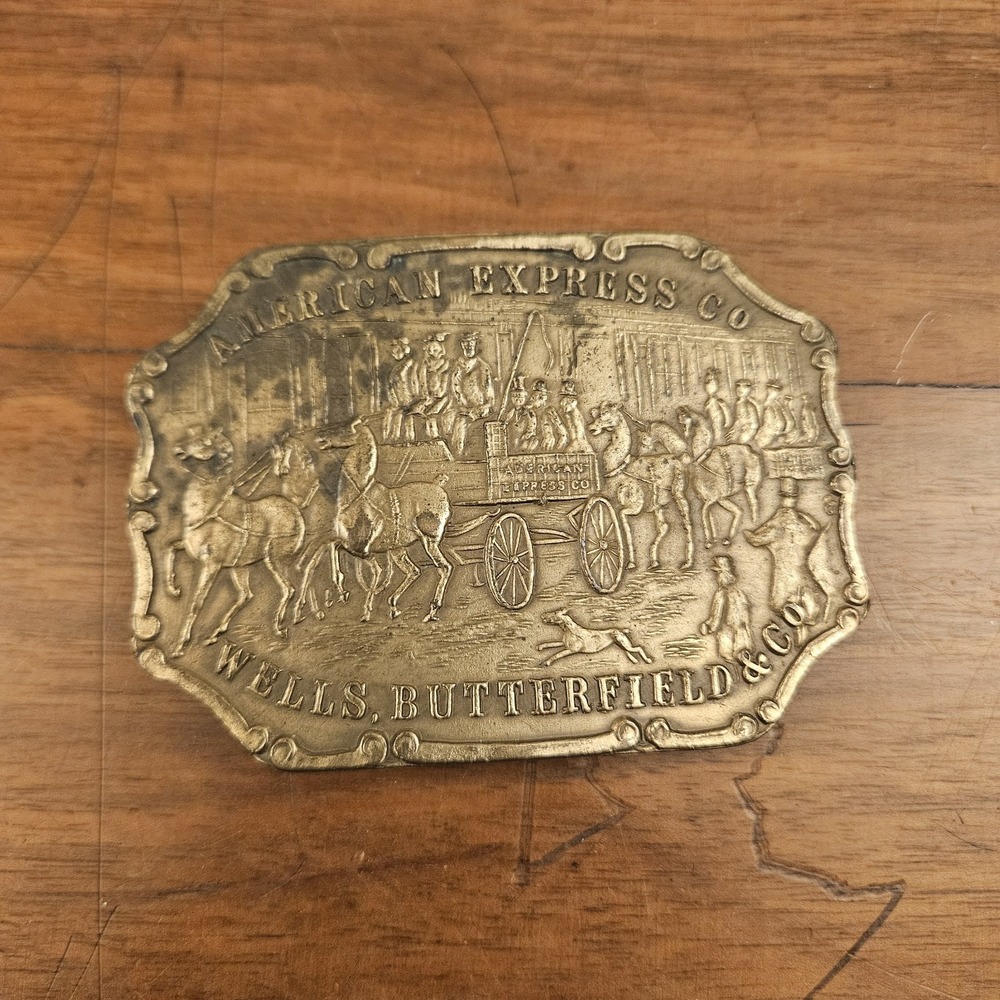 Vintage American Express Co. Wells & Butterfield Bergamot Brass Belt Buckle‎